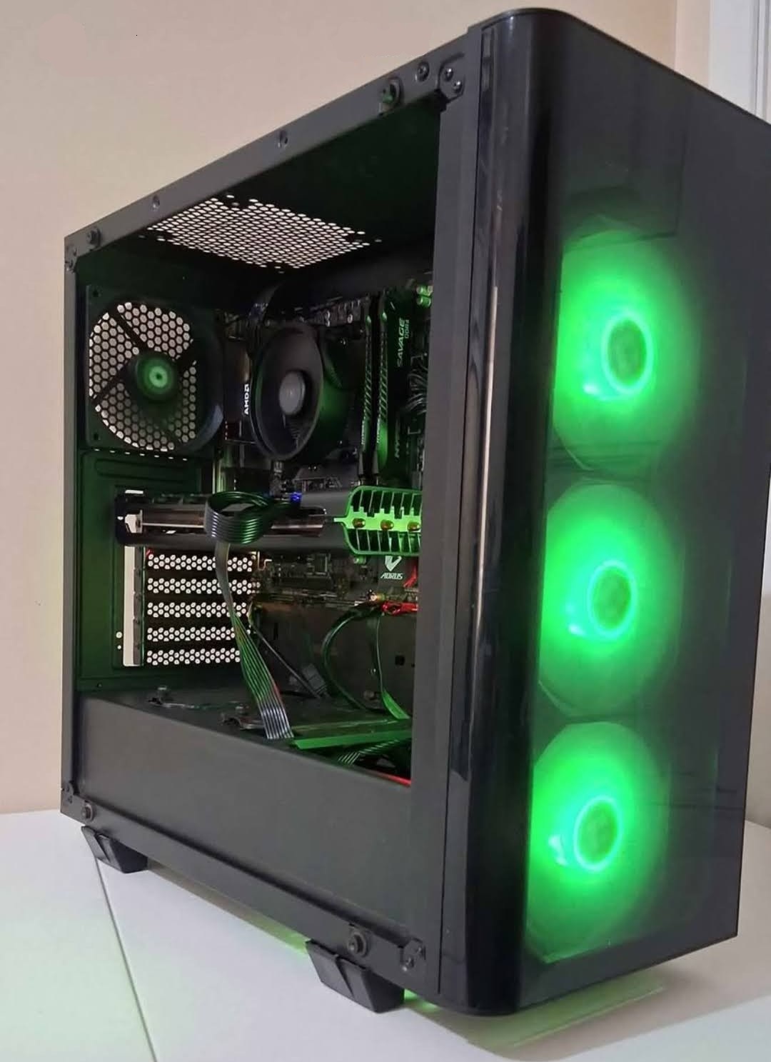 Budget gaming system with green lighting