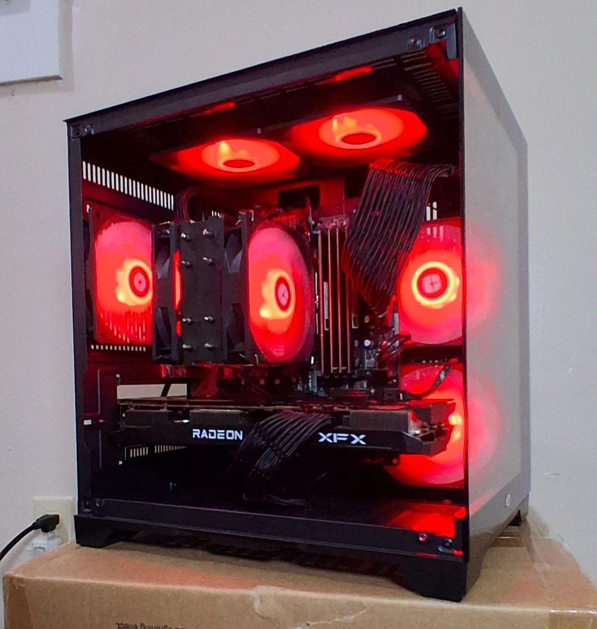 Black and red Radeon gaming PC build
