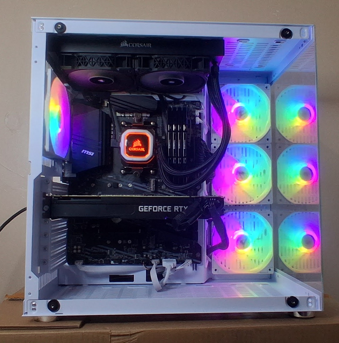 White RGB GeForce RTX system front view